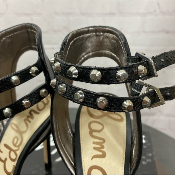 SAM EDELMAN AYDA BLACK LEATHER SNAKE SKIN EMBOSSED ANKLE STRAP SANDALS 7 - Picture 10 of 15